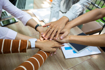 Hand power of cooperation business.To succeed in developing sustainable partnerships.concept