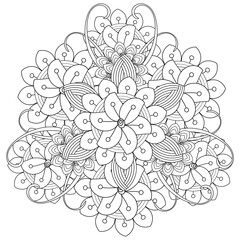 Decorative Doodle flowers in black and white for coloring page, cover or background. Hand drawn sketch for adult anti stress coloring page.-vector 