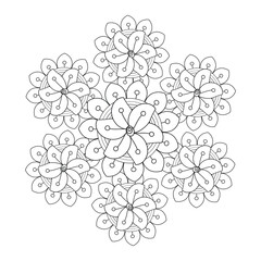 Fototapeta premium Decorative Doodle flowers in black and white for coloring page, cover or background. Hand drawn sketch for adult anti stress coloring page.-vector 