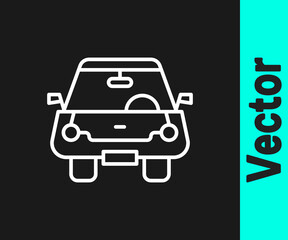 White line Car icon isolated on black background. Front view. Vector.