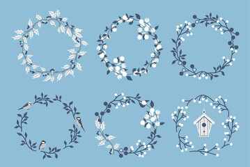 Set of floral wreaths. Vector illustration.