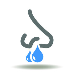 Nose with drops snot icon vector. Rhinitis Allergy Logo.