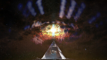 All seeing eye or Eye of Providence. Pyramid and eye above in a starry sky. Elements of this image...
