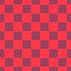 Blue line Blockchain technology icon isolated seamless pattern on red background. Cryptocurrency data. Abstract geometric block chain network technology business. Vector.