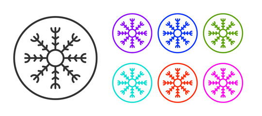 Black line Snowflake icon isolated on white background. Set icons colorful. Vector.