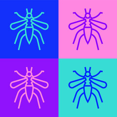 Pop art line Mosquito icon isolated on color background. Vector.