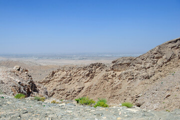Al Ain Jabal Hafeet Mountain Landscape Views of Al Ain with Blue Sky Background
