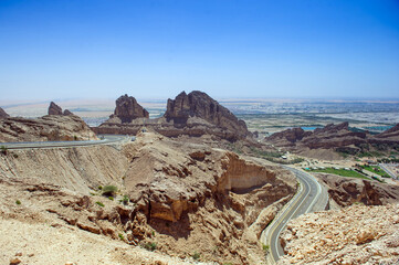 Al Ain Jabal Hafeet Mountain Landscape Views of Al Ain with Blue Sky Background