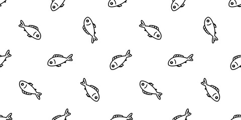 fish Seamless pattern salmon vector tuna shark cartoon dolphin whale ocean sea scarf isolated tile background repeat wallpaper illustration doodle animal design