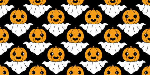 Ghost seamless pattern Halloween spooky pumpkin cartoon vector scarf isolated repeat wallpaper tile background devil evil doodle gift wrap paper illustration design
