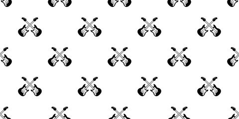 guitar seamless pattern vector electric bass ukulele icon logo symbol crossbone music scarf isolated repeat wallpaper tile background graphic cartoon illustration doodle design