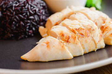 Clean food and good health for diet concept. rice berry and Chicken grilled.
