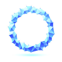 Low polygonal circle in blue color with copy space in the center.