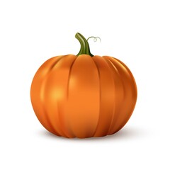 Halloween orange pumpkin. Isolated traditional realistic food. October holiday decoration vector illustration. Autumn spooky decor for fun and celebration. Nature harvest