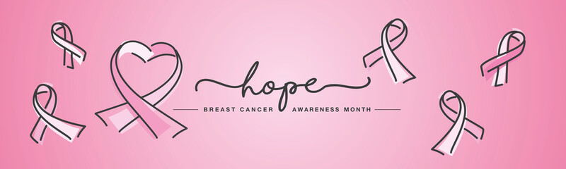 Hope Breast cancer awareness month heart and ribbon pink october background banner