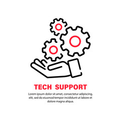 Tech support icon. Hand with gears. Operator call center and services icons. Vector on isolated white background. EPS 10