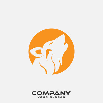 Logo design template, with a circle wolf head icon