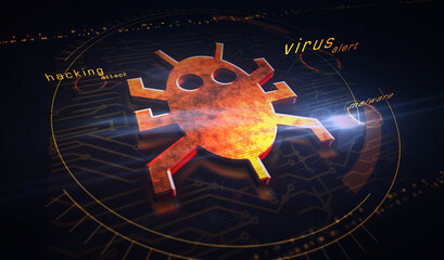 Cyber crime with virus or worm symbol digital 3d illustration