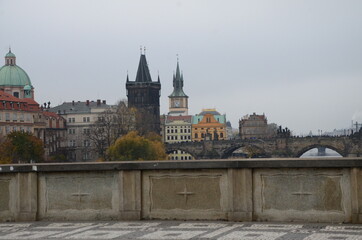 Naklejka premium city castle and charles bridge