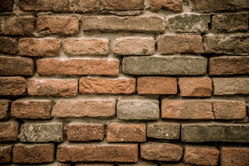 Ancient brickwork on the Scaliger bridge over the Adige river in Verona. Veneto, Italy