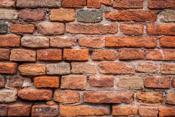 Ancient brickwork on the Scaliger bridge over the Adige river in Verona. Veneto, Italy