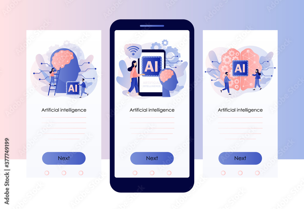 Poster artificial intelligence concept. digital brain with neural network. ai and machine learning. screen 