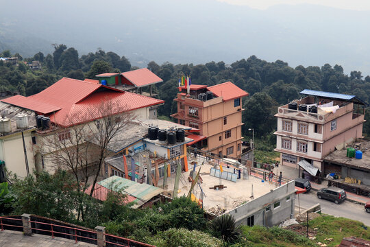 Ravangla, Sikkim, India on 20th October, 2019:- Mountain Hotels in the morning in winter at Ravangla in South Sikkim, India. Ravangla, famous hill station is a popular destination for tourists