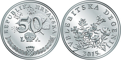 Croatian 50 lipa coin, Degenia on reverse, state title and indication of value on obverse, official coin in Croatia