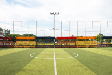 Soccer field with artificial turf in a stadium