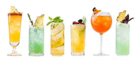 Isolated various cocktails collage menu design