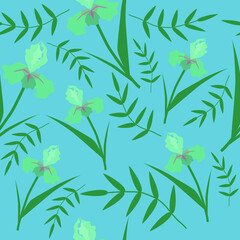 Seamless cute vector pattern with iris flowers. Botanical background