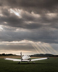 Aircraft on the ground at sunset