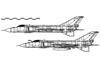 Shenyang J-8 II Finback B. Vector drawing of supersonic interceptor. Side view. Image for illustration and infographics.