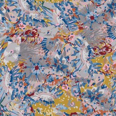 Cute pattern in a small flower. Little colorful flowers. Colorful and bright summer silhouette. Abstract seamless pattern with leaves and flowers. Background with floral vector for modern style.