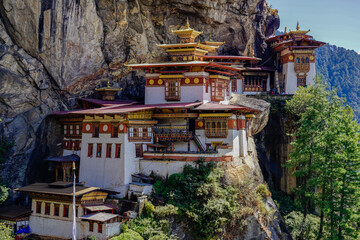 Bhutan, Paro, Taktshang the most known Monastery in Bhutan. The Tiger Nest. - obrazy, fototapety, plakaty