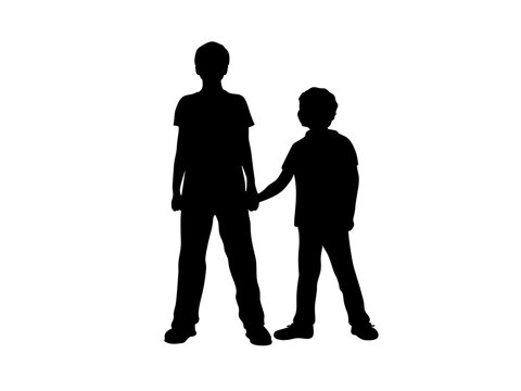 Silhouettes of two boys brothers friends.