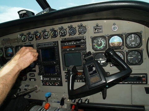 Cessna Airplane Cockpit During Flight