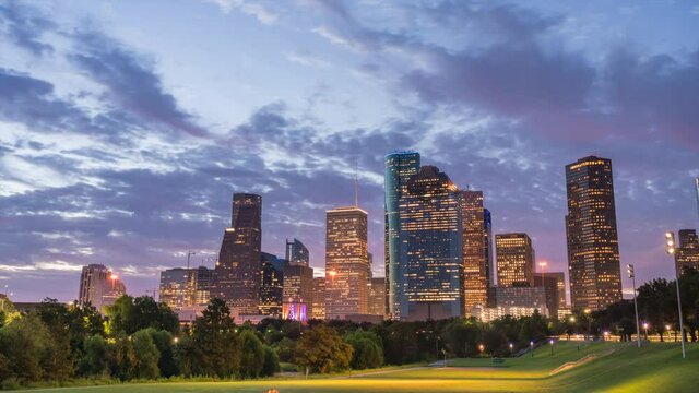 Night to Day Sunrise Time Lapse With Downtown Houston in the Background