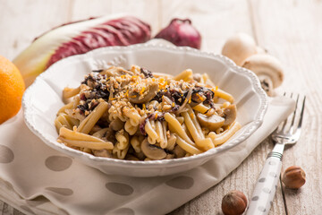 pasta with mushroom hazelnut orange grated peel