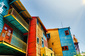 Colored sheet houses in the Caminito area, in the Buenos Aires neighborhood of La Boca