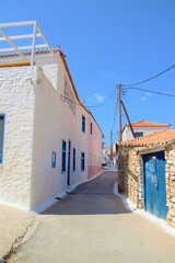 Ermioni, Greece, Peleponnese, street, road, blue and white
