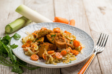 tempeh stew with carrots leek and parlsey