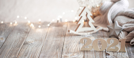 New year 2021 holiday background with new year decor