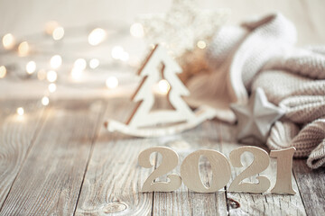 New year 2021 holiday background with new year decor