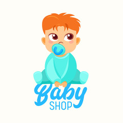Baby Shop Banner, Child Sucking Pacifier, Infant Suck Soother or Dummy. Kids Store Label or Emblem for Children Market