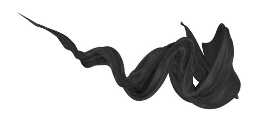 Beautiful flowing fabric of black wavy silk or satin. 3d rendering image.