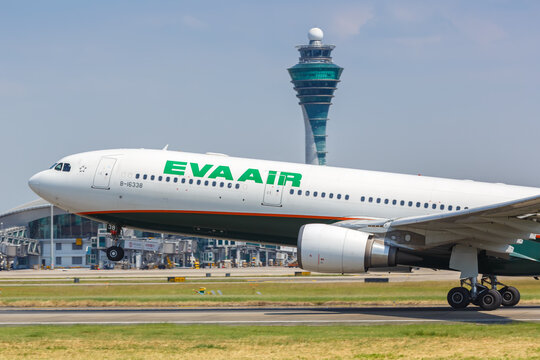 EVA Air Airbus A330-300 airplane Guangzhou Baiyun Airport in China