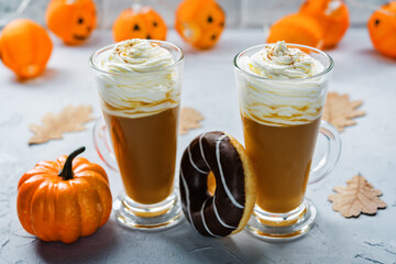 Pumpkin spice latte with whipped cream and cinnamon