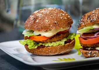 Fresh tasty meat free vegetarian burger made from high quality organic ingredients