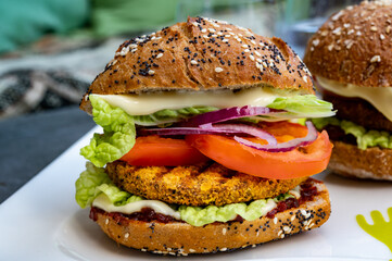 Fresh tasty meat free vegetarian burger made from high quality organic ingredients